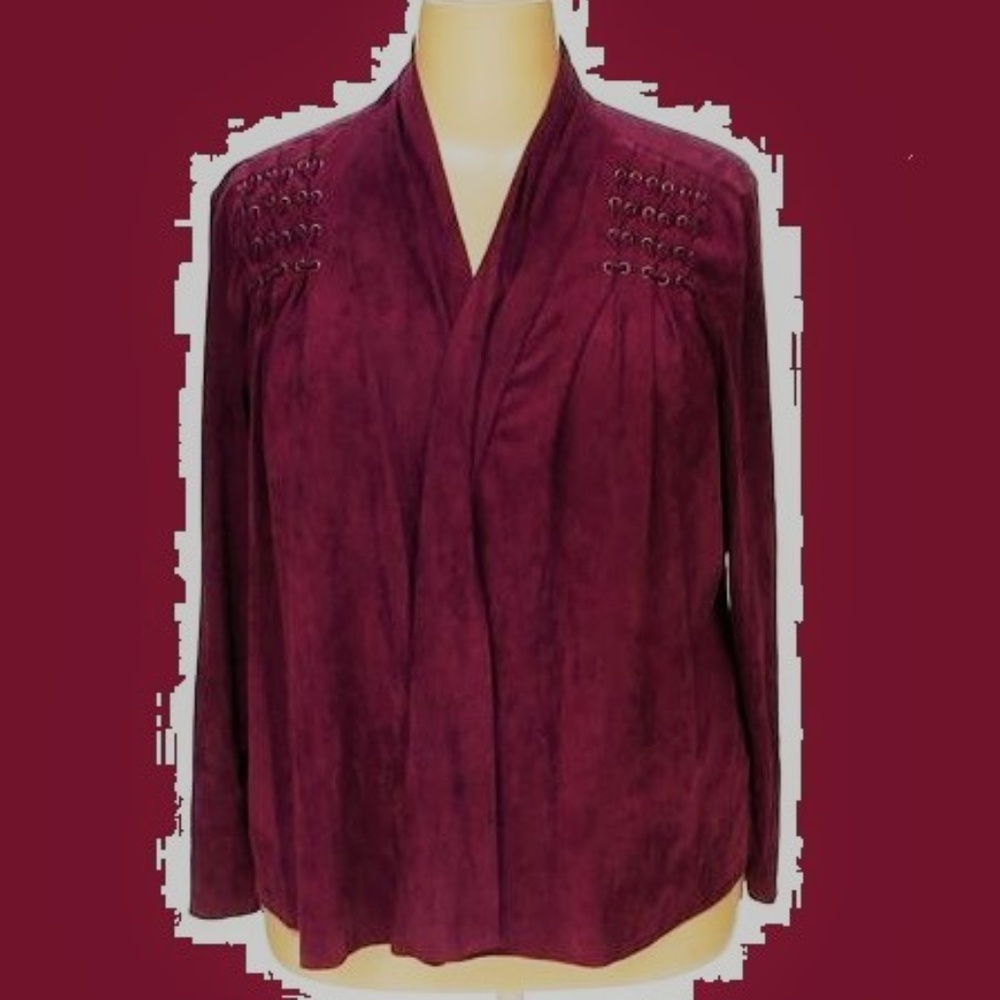 Wine Color Micro-Suede Open Cardigan